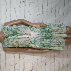 FARM RIO Green Floral Watercolor Pleated Dress S P Vintage